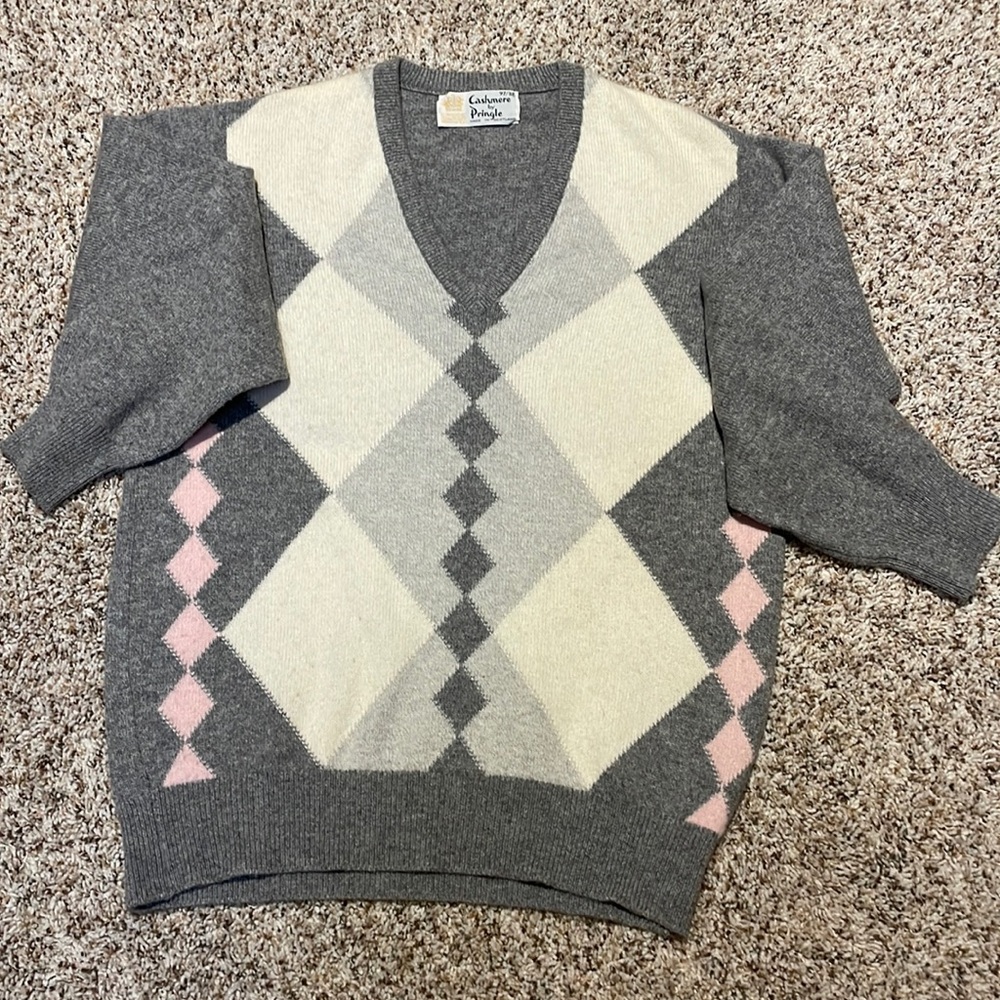 Pringle of Scotland cashmere argyle sweater.